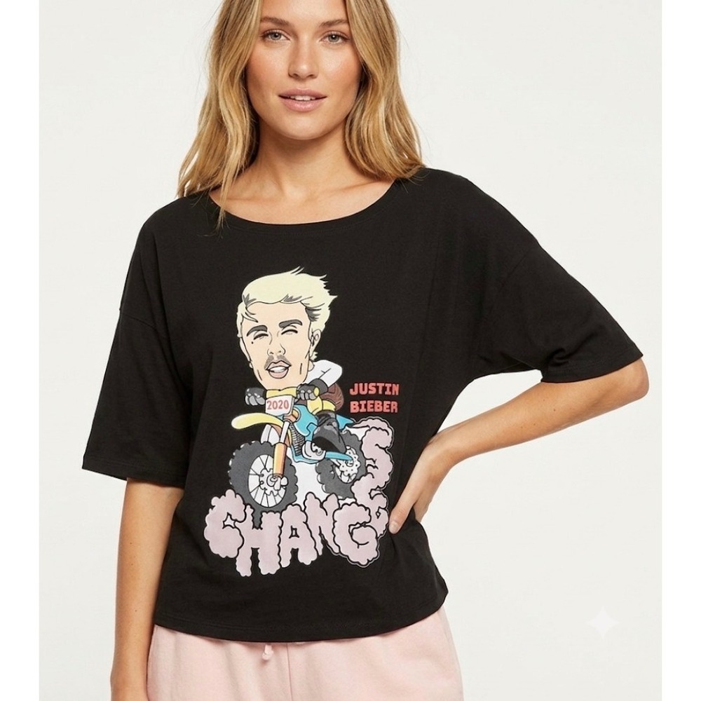 BP Justin Bieber Changes 2020 Graphic T-Shirt Black Cotton Boxy Tee Size Medium